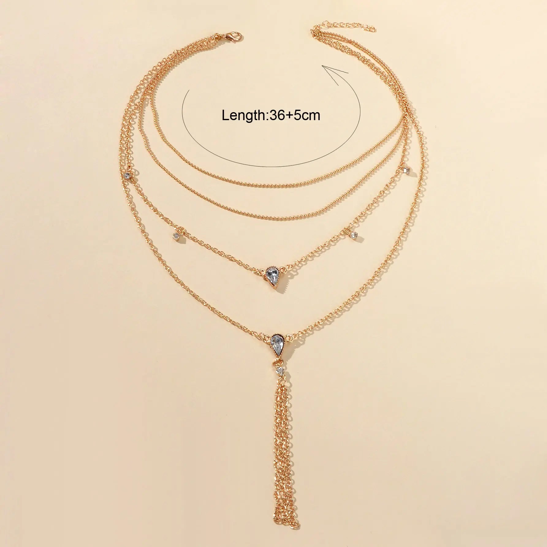 Statement Jewellery Rhinestone Multi-layer Gold Chain Tassel Pendant Necklace Feelontop Jewellery