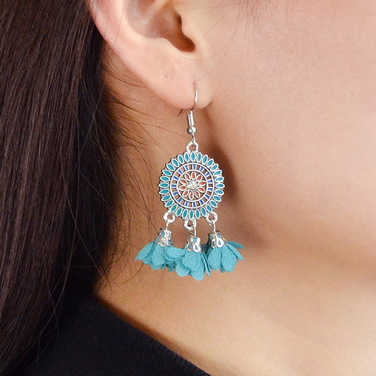 Vintage Bohemian Jewellery Colorful Enamel Round Flower Charm Ethnic Earrings Feelontop Jewellery