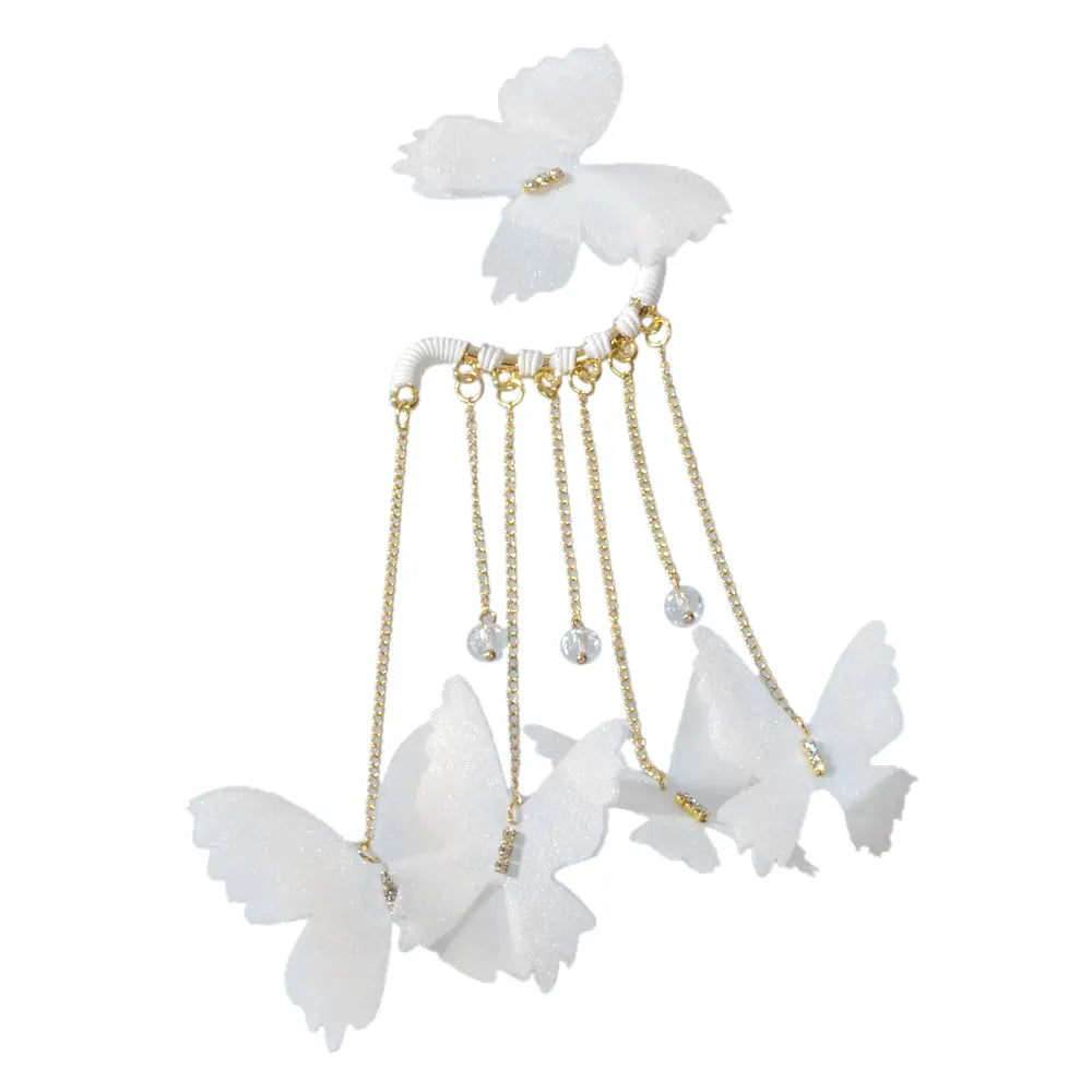 1pc Gold Tassel Chain White Handmade Butterfly Dangle Earring Ear Cuff Climber Feelontop Jewellery