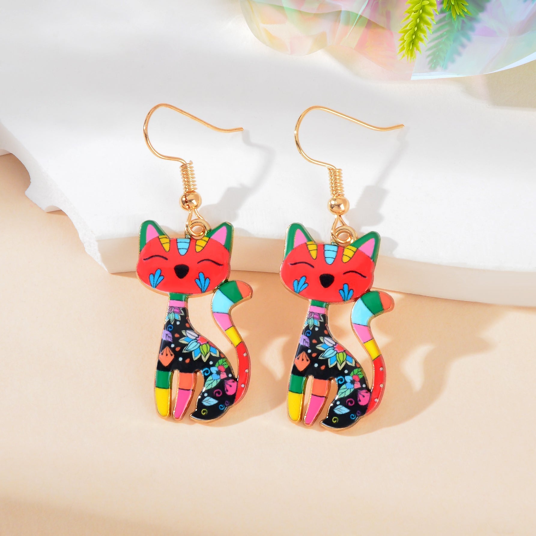 Lovely Colorful Cartoon Cat Design Animal Dangle Earrings Party Holiday Jewelry Feelontop Jewellery