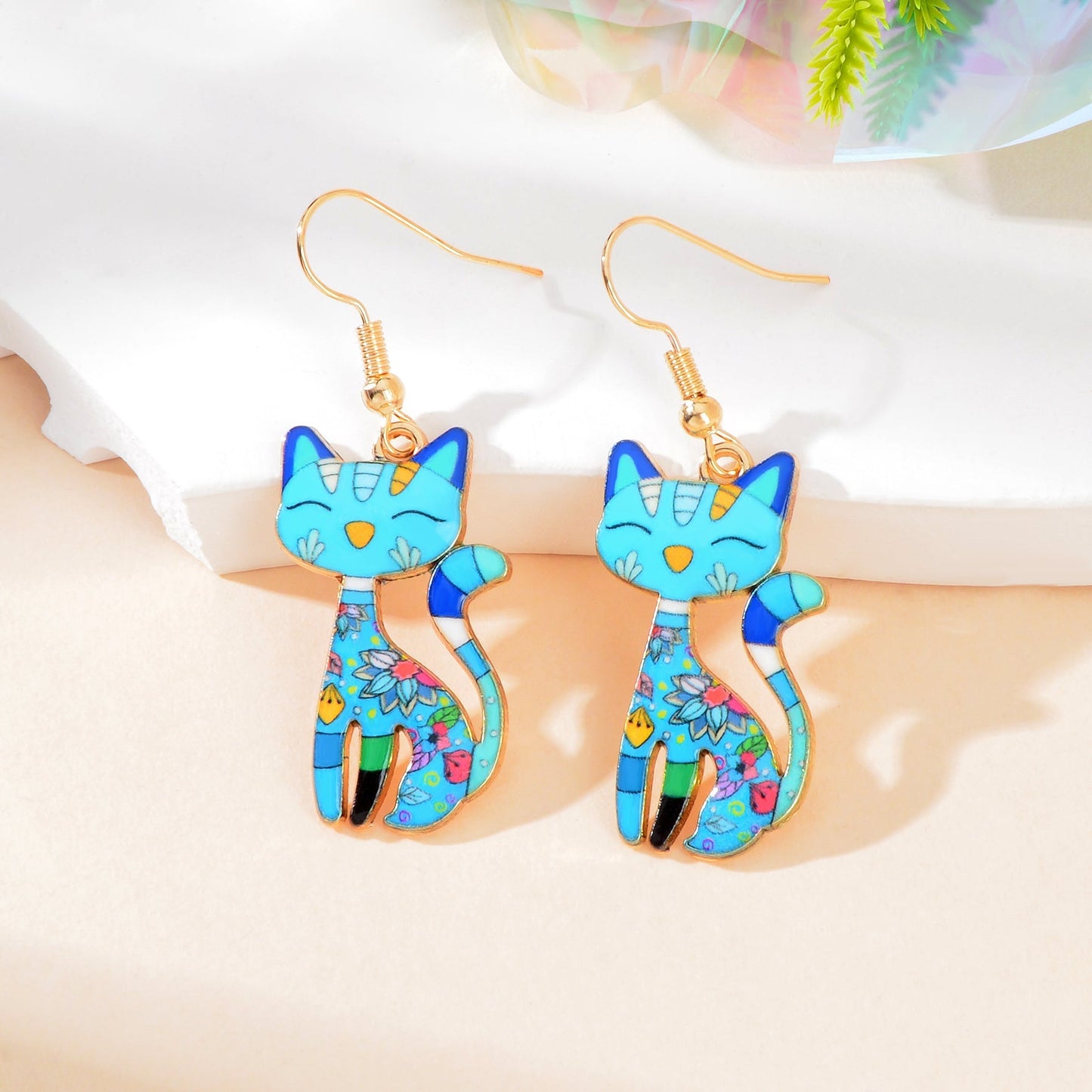 Lovely Colorful Cartoon Cat Design Animal Dangle Earrings Party Holiday Jewelry Feelontop Jewellery
